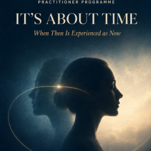 Two overlapping profiles representing the past and present self, connected by a golden arc for The Hudson Method five-day programme, It’s About Time.