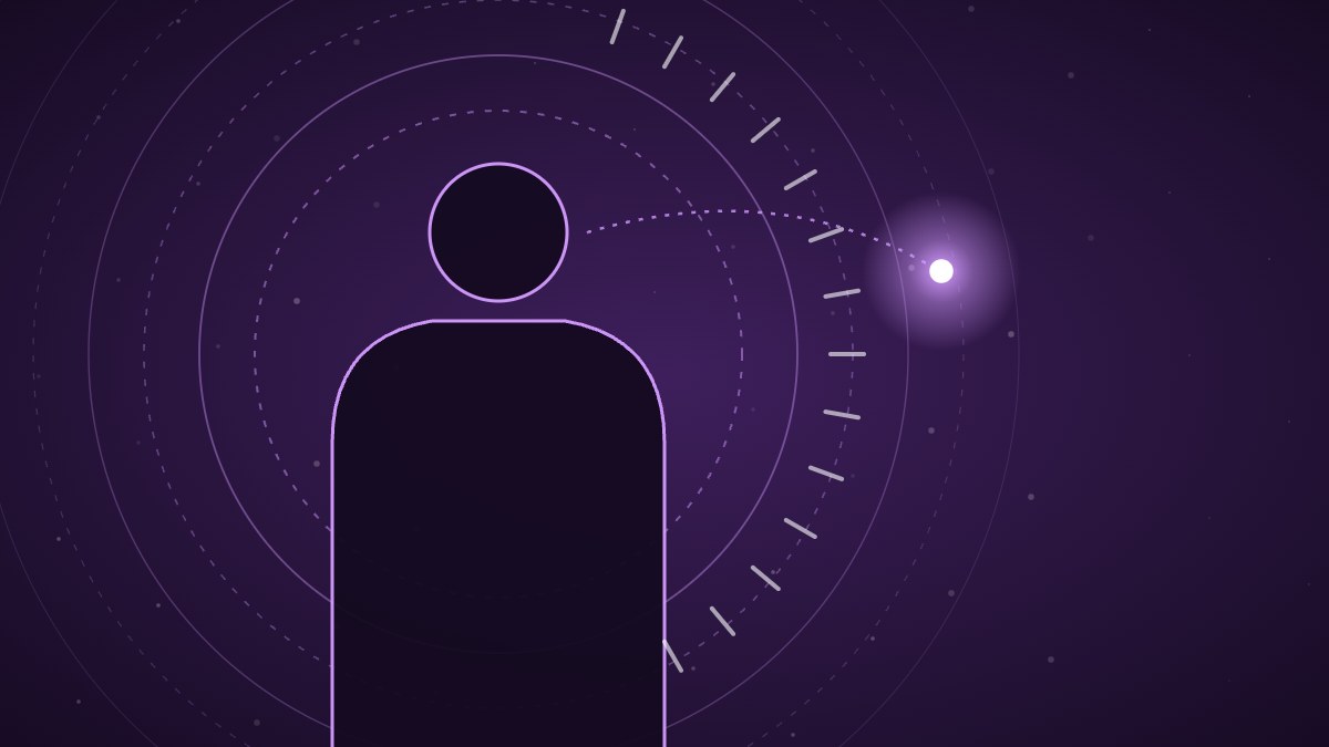 Illustration of a human silhouette with a marked field extending beyond the skin and a glowing point in the space in front