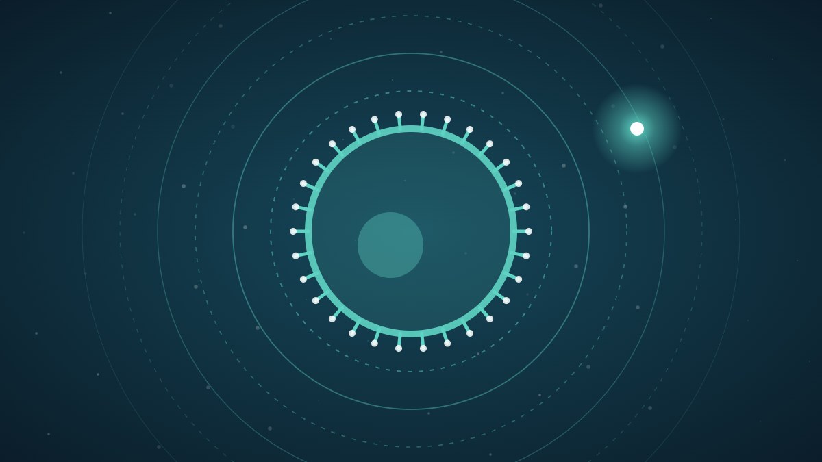 Illustration of a cell membrane with receptors and rings of an energy field extending outward