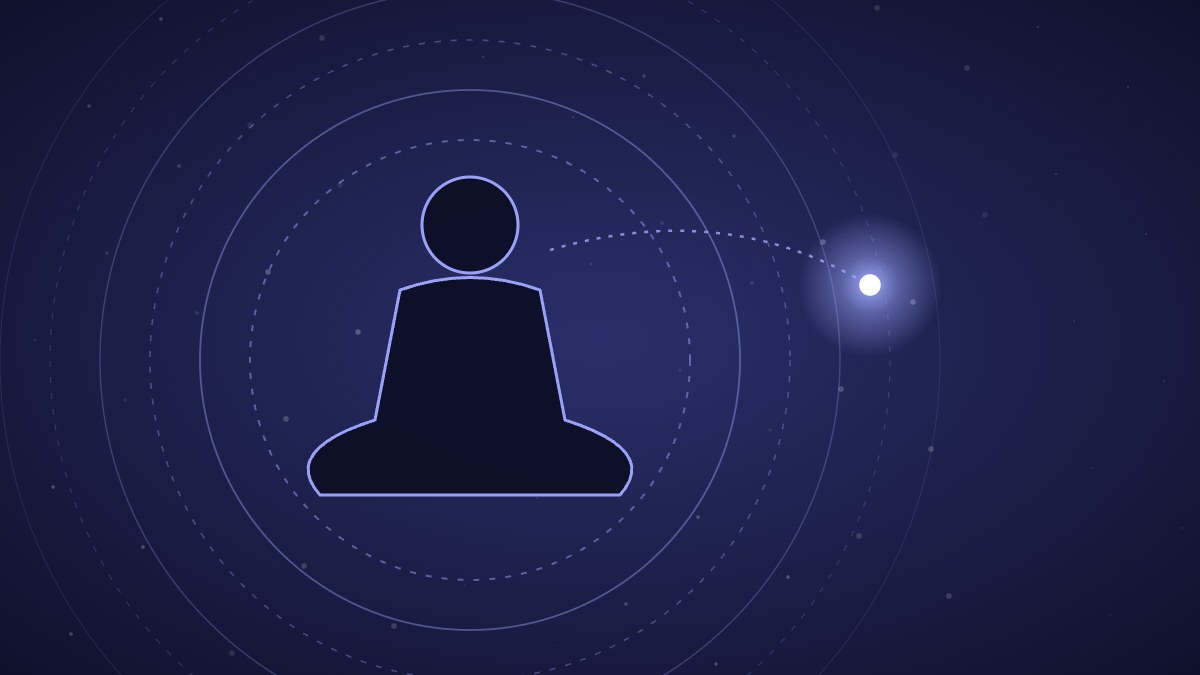 Illustration of a seated meditating figure with a glowing point of light in the space in front of them